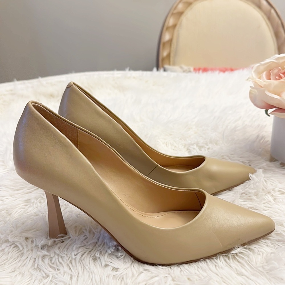 Steve Madden Salza Nude Leather heel pumps shoes women size 7.5 - Picture 5 of 10